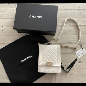 CHANEL Quilted North South Boy Flap white.